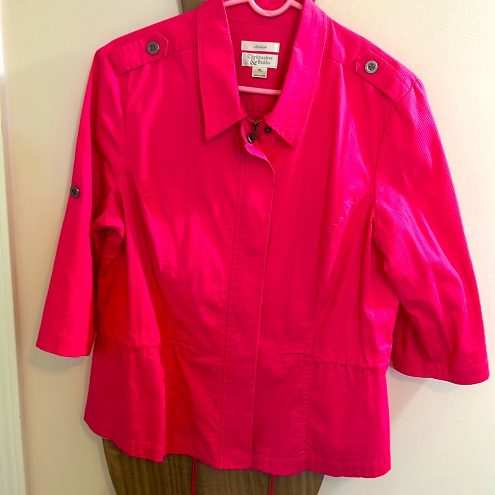 Like New Stretch Christopher & Banks Lightweight Pink Fuchsia Jacket Size XL.